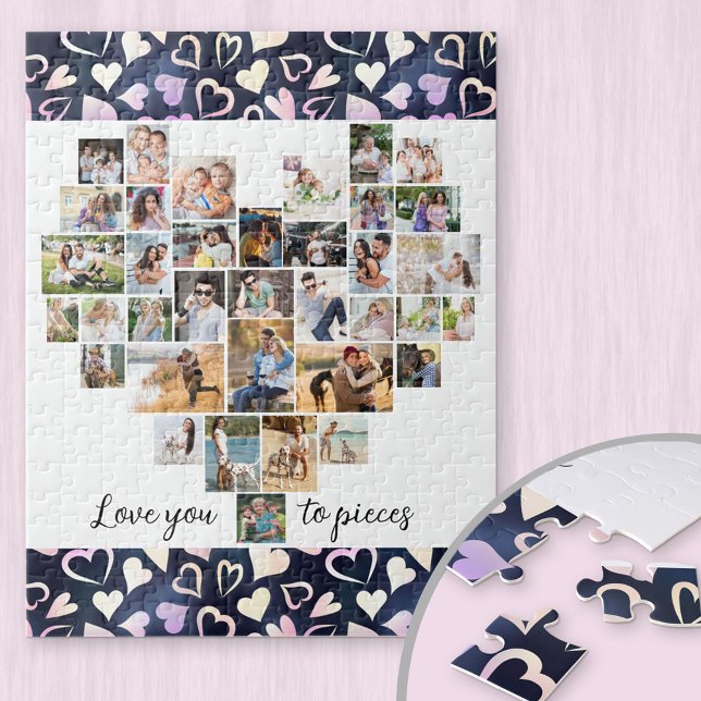 Love you to Pieces Heart Photo Collage Sweetheart Jigsaw Puzzle (Creator Uploaded)