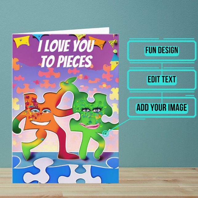 Love You to Puzzle Pieces Boyfriend Birthday Card (This fun card is unique and colorful and funny and perfect for a boyfriend.)