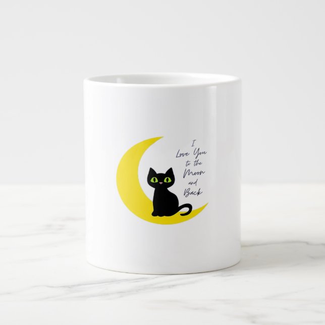 Love You To The Moon And Back Black Cat Lover Whim Large Coffee Mug (Front)
