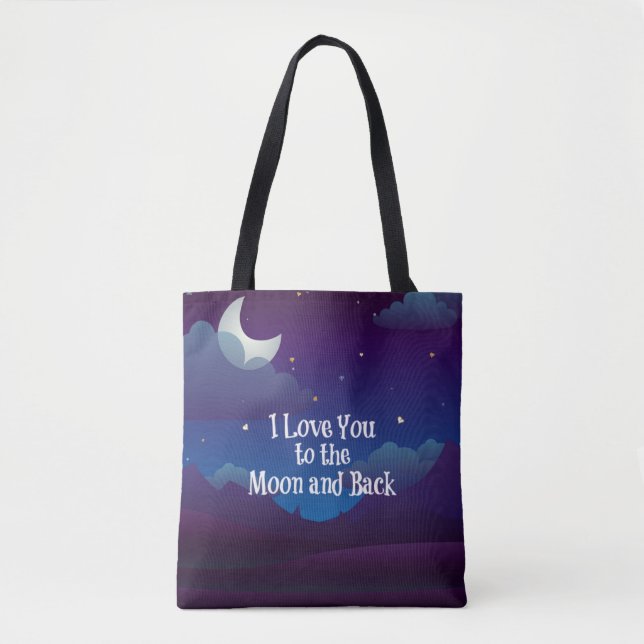 Love You to the Moon and Back, Blue Indigo  Tote Bag (Front)