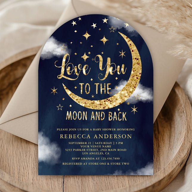 Love You to the Moon and Back Gold Baby Shower Invitation (Creator Uploaded)