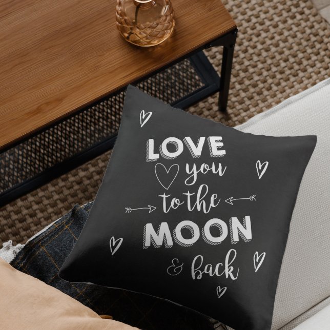 Love You To The Moon and Back Heart Black White Cushion (Love You To The Moon and Back Heart Black White Throw Pillow)