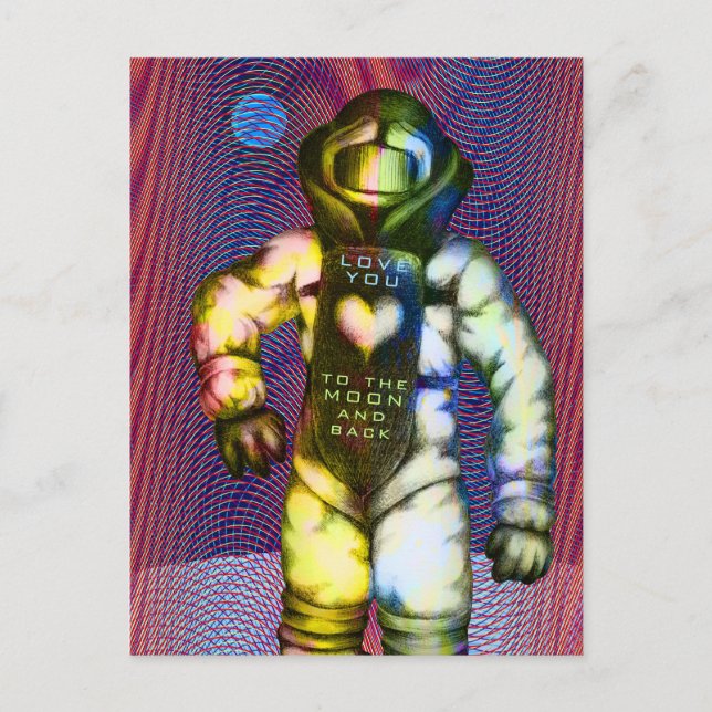 Love You to the Moon Astronaut Drawing Cool Space Postcard (Front)