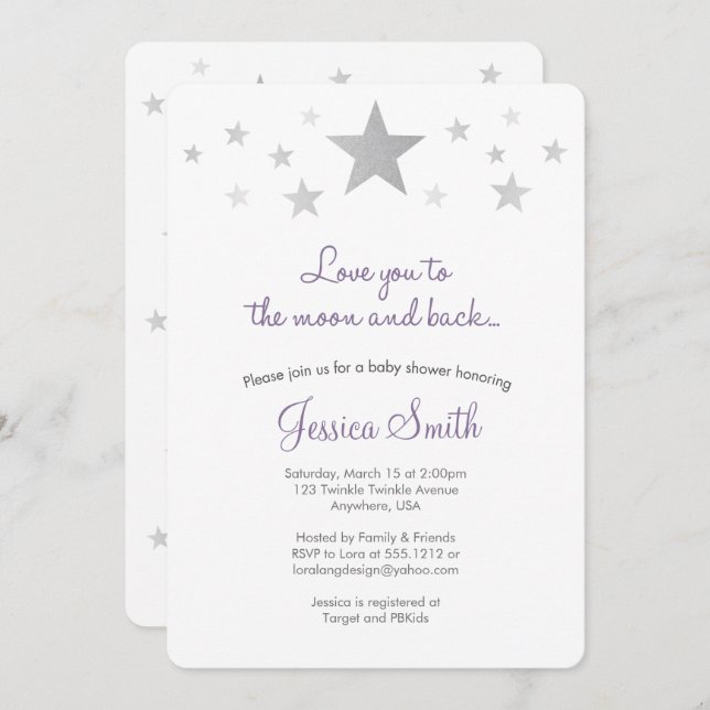 Love You to the Moon & Back Baby Shower Invitation (Front/Back)