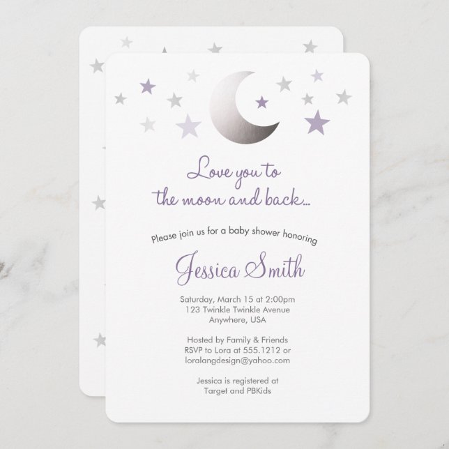 Love You to the Moon & Back Baby Shower Invitation (Front/Back)