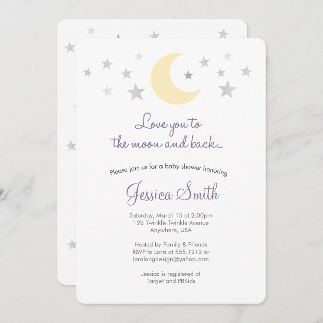 Love You to the Moon & Back Baby Shower Invitation (Front/Back)