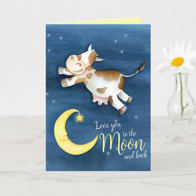 Love you to the moon cow kids get well soon card (Small Plant)