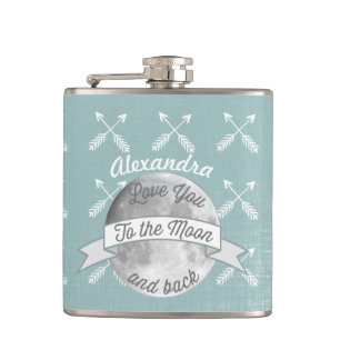 Love You To the Moon Crossed Arrow Hip Flask