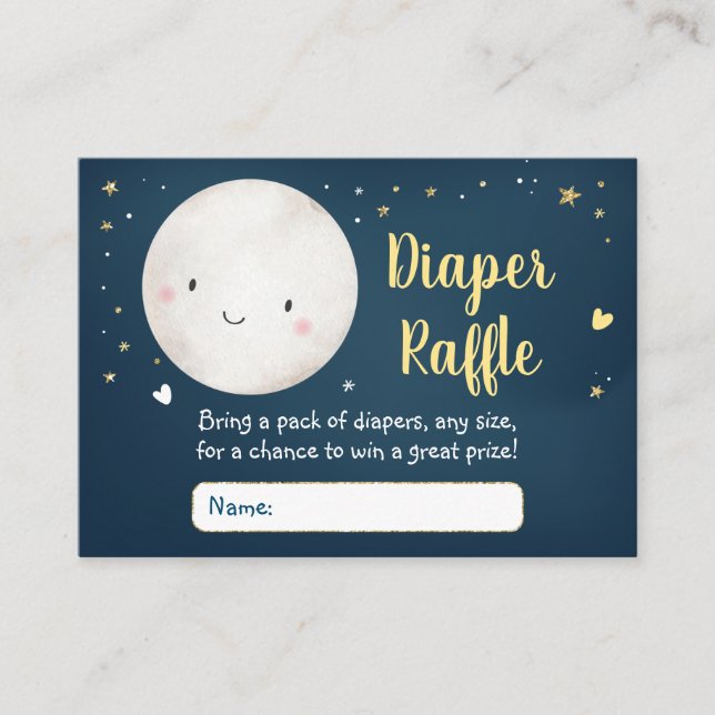 Love You To The Moon Gold Star Baby Diaper Raffle Enclosure Card (Front)