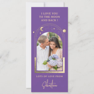 Love You To The Moon Photo Celestial Purple Gold Holiday Card
