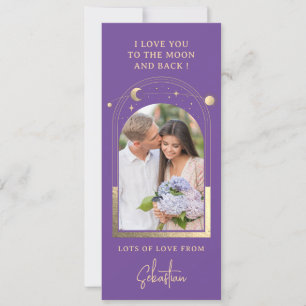 Love You To The Moon Photo Celestial Purple Gold Holiday Card