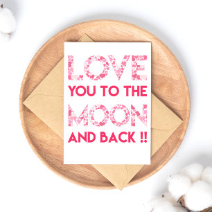 Love You to the Moon - Pink Hearts Typography Postcard