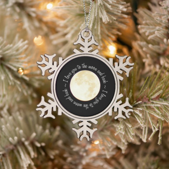 Love You to the Moon Snowflake Pewter Christmas Ornament (Tree)