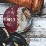 Love you to the Outfield 2 Photo Red Leather Look Baseball<br><div class="desc">Personalised red leather look baseball with two photos and lovely baseball quote from kids. The wording reads "love you to the outfield and back" and is lettered in modern skinny font and bold typography in white. The photo template is set up ready for you to add your pictures and the...</div>