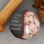 Love you to the Outfield and Back Black Photo Baseball<br><div class="desc">Personalised baseball with two photos and lovely baseball quote from kids. The wording reads "love you to the outfield and back" and is lettered in hatched print and typewriter text. The photo template is set up ready for you to add your pictures and the year. The design has a colour...</div>