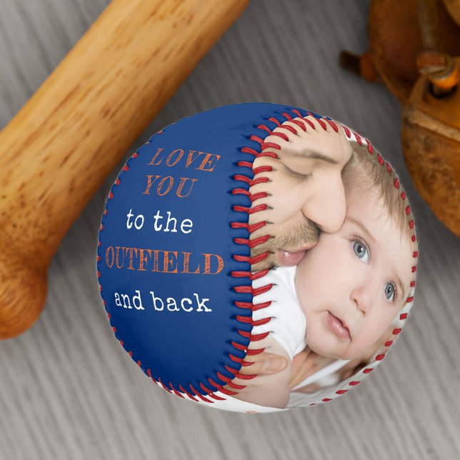 Love you to the Outfield and Back Blue Photo Baseball (Creator Uploaded)