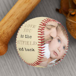 Love you to the Outfield and Back - Custom Photo Baseball<br><div class="desc">Personalised baseball with two photos and baseball quote. The wording reads "love you to the outfield and back" and is lettered in hatched print and typewriter text. The photo template is set up ready for you to add your pictures and the year. The design has a colour palette of cream,...</div>