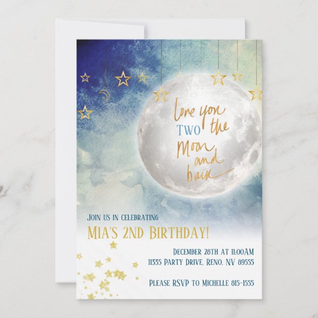 Love you two the moon and back invitation (Front)