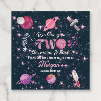 Love You Two The Moon Girls Pink 2nd Birthday Favour Tags