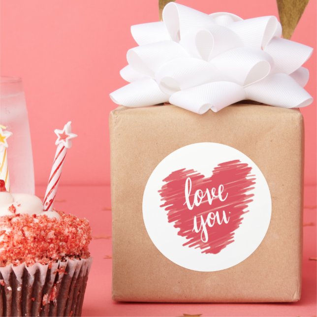 Love you typography in pink classic round sticker (Party)