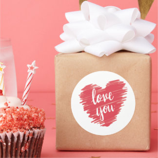 Love you typography in pink classic round sticker