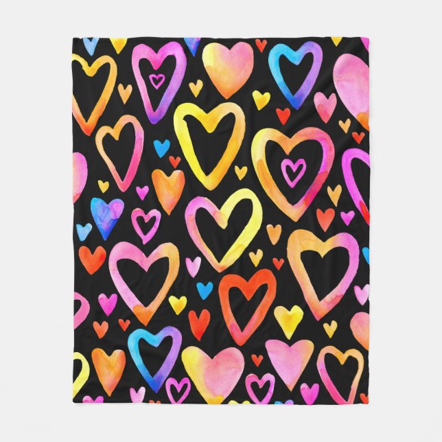 Love you. Watercolor illustration heart. Valentin  Fleece Blanket (Front)