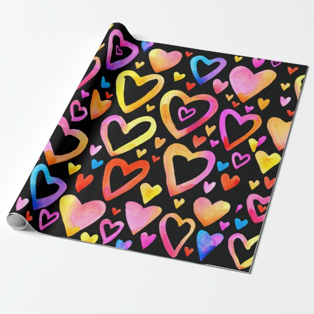 Love you. Watercolor illustration heart. Valentin  Wrapping Paper (Unrolled)