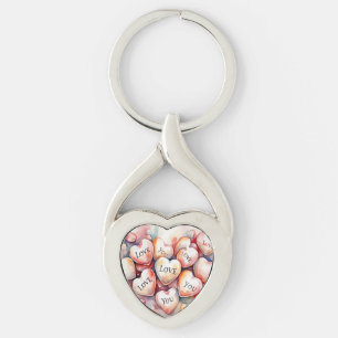 Love You watercolor painting hearts Mother gift Key Ring