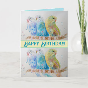 Love You Wifes Name Blue Budgies Watercolor Card