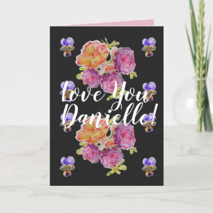 Love You Wifes Name Pink Roses Watercolor Card