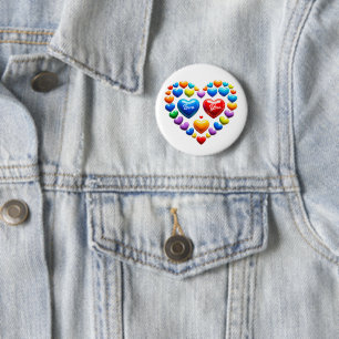 Love you with colourful hearts 6 cm round badge