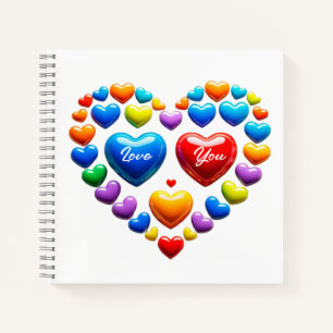 Love you with colourful hearts notebook