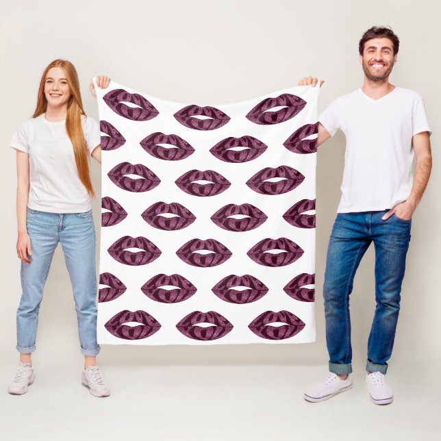 Love you with glitter letters inside lips pattern fleece blanket (In Situ)