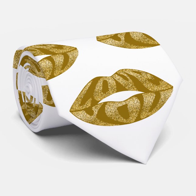 Love you with glitter letters inside lips pattern tie (Rolled)