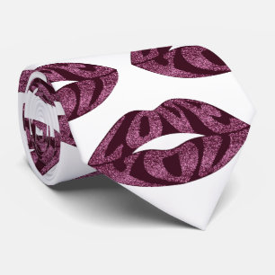 Love you with glitter letters inside lips pattern tie