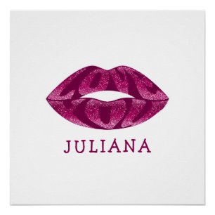 Love you with glitter letters inside lips poster