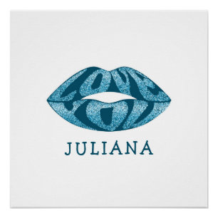 Love you with glitter letters inside lips poster