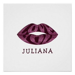 Love you with glitter letters inside lips poster
