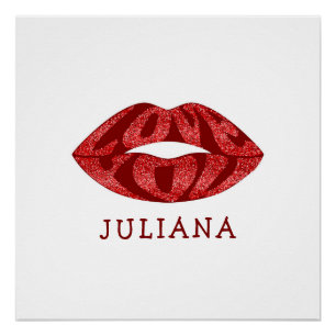 Love you with glitter letters inside lips poster