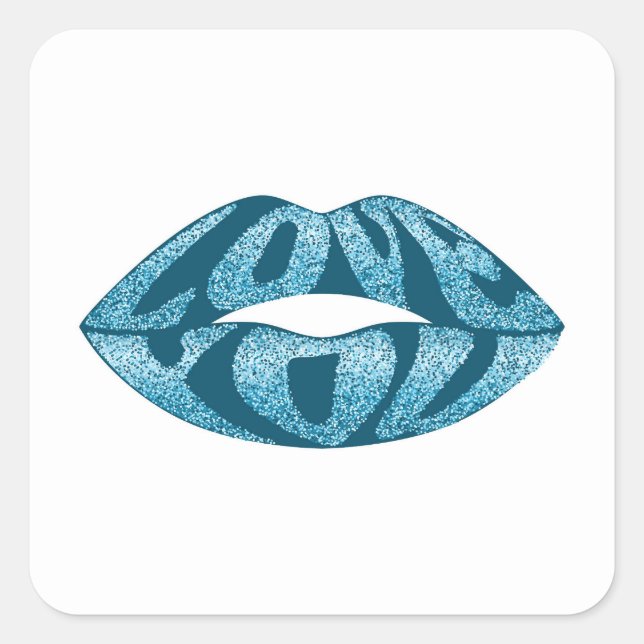 Love you with glitter letters inside lips square sticker (Front)