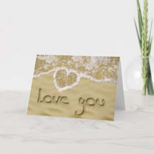 "Love you" written in sand - Greeting Card