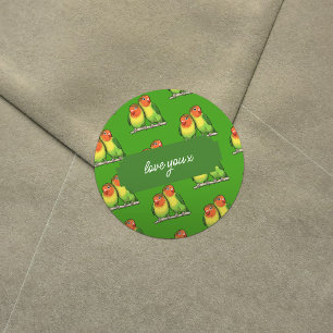 Love You x Add Your Text Lovebirds Valentines Classic Round Sticker