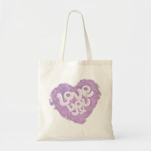 Love you x heart purple & light tote bag