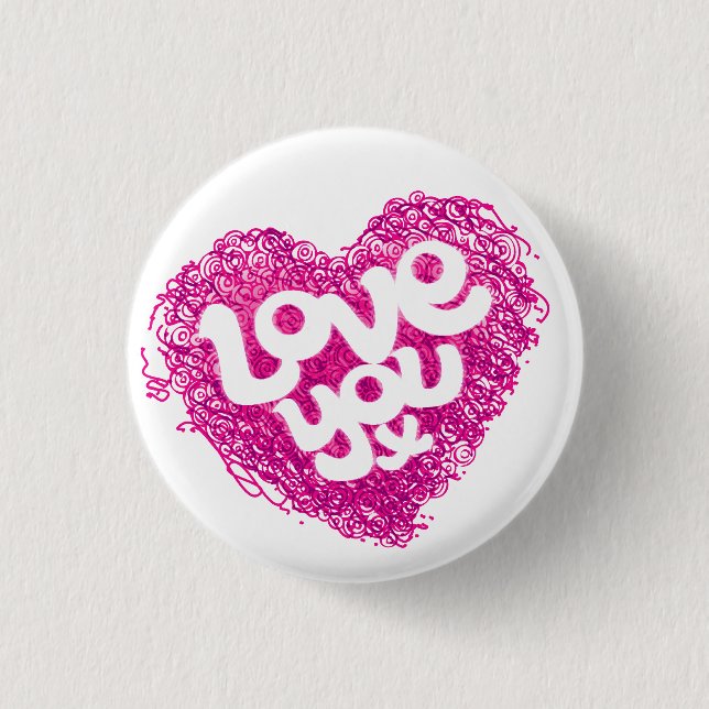 Love you x pink heart badge (Front)