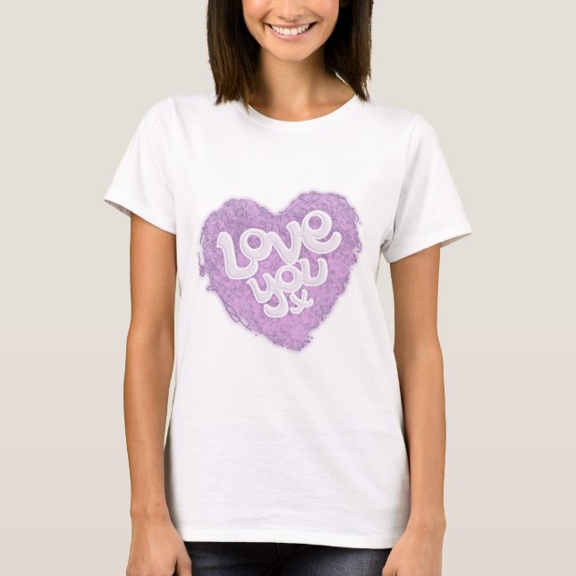 Love you x purple heart on white ladies tee (Front)