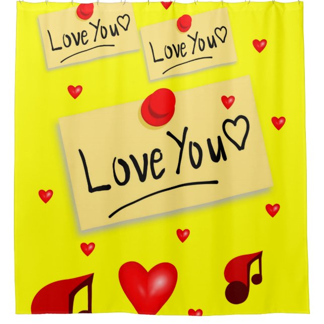 love you yellow valentines showercurtain shower curtain (Front)