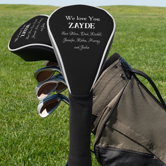 Love You ZAYDE Gift For Grandpa With Family Names Golf Head Cover ("We Love You ZAYDE" Perfect Gift For Grandpa who loves golf. Add Family Names to his Golf Head Cover)