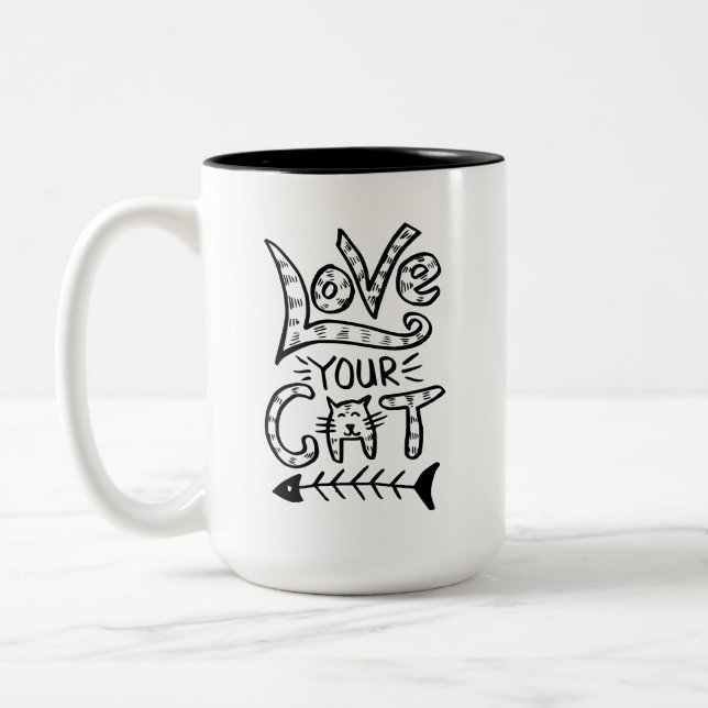 Love Your Cat Cute Minimalist Cat Mug (Left)