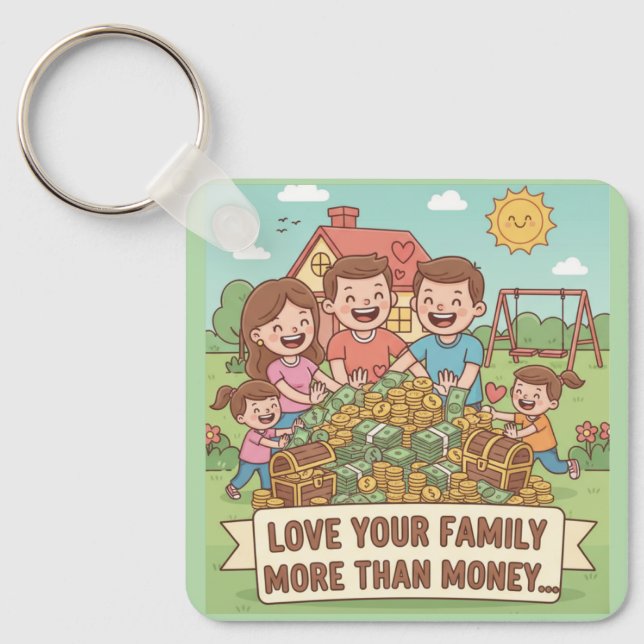 Love Your Family More Than Money Key Ring (Front)
