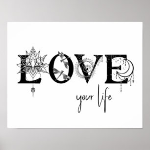 Love your life Stars Lotus moon Sun dragonflys Poster